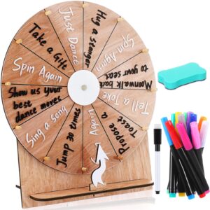 memorywuu wedding game spinning wheel 11.4 inch erasable spin the wheel game prize wheel spinner with stand for wedding engagement party family games baby shower(wood color)