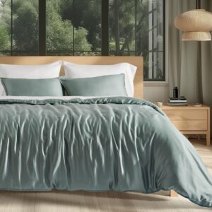 evergrace tencel lyocell cooling duvet cover set king size 3 piece, 100% natural eucalyptus lyocell fiber from austria, luxury silky soft comforter cover with 2 shams, misty sage green, 90"x104"