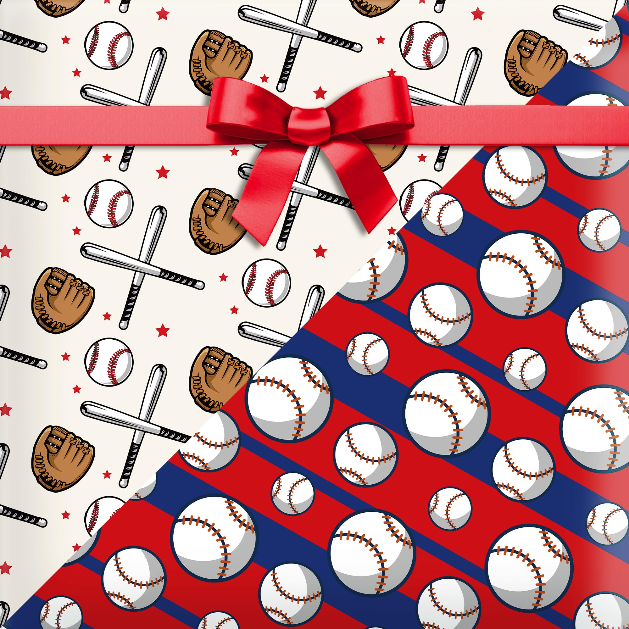 12 Sheets Baseball Wrapping Paper, 20x27in Baseball Pattern Gift Wrap Paper Baseball Bat Baseball Gloves Patterns Wrapping Paper for Sports Party Decor Boy Birthday Gift Wrapping