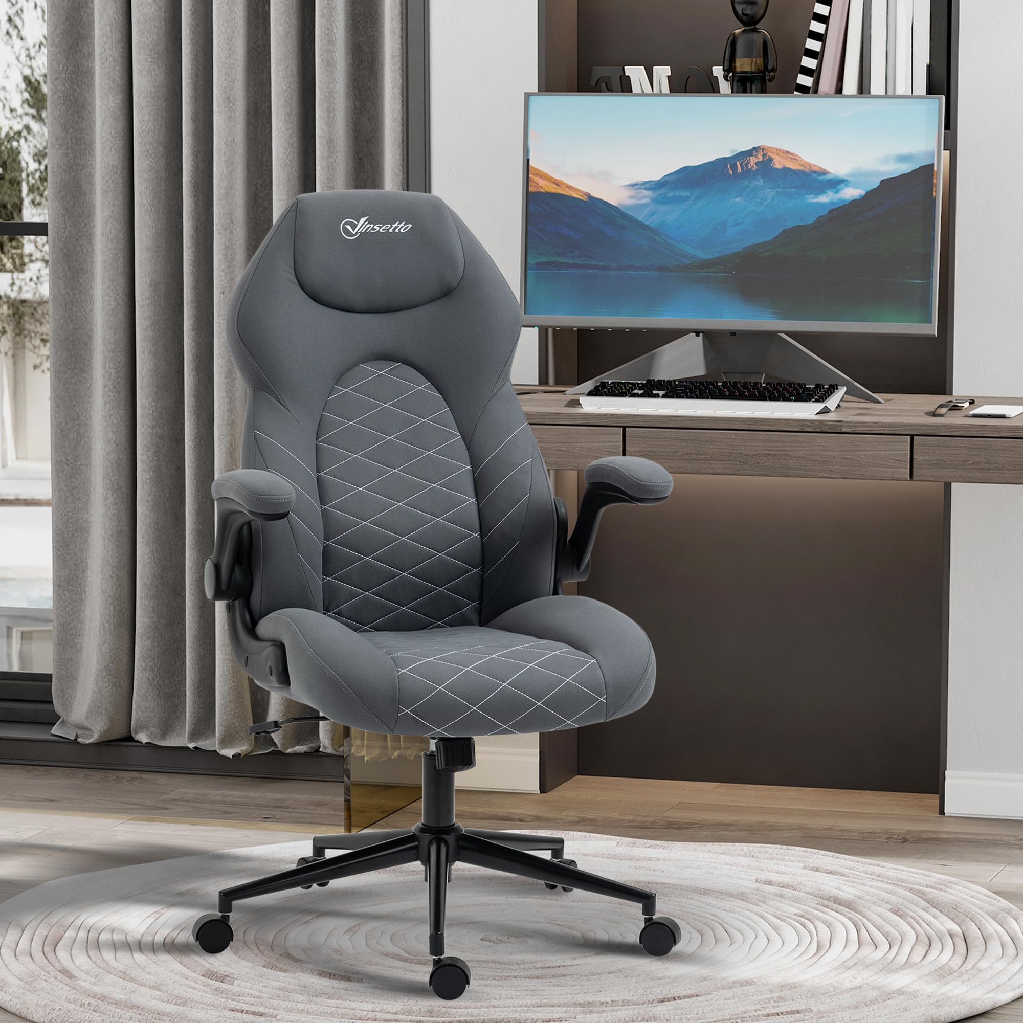 Vinsetto Gaming Chair with Flip Up Arm, High Back Desk Computer Chair, Gamer Chair with Adjustable Height and Swivel Wheel, Dark Gray