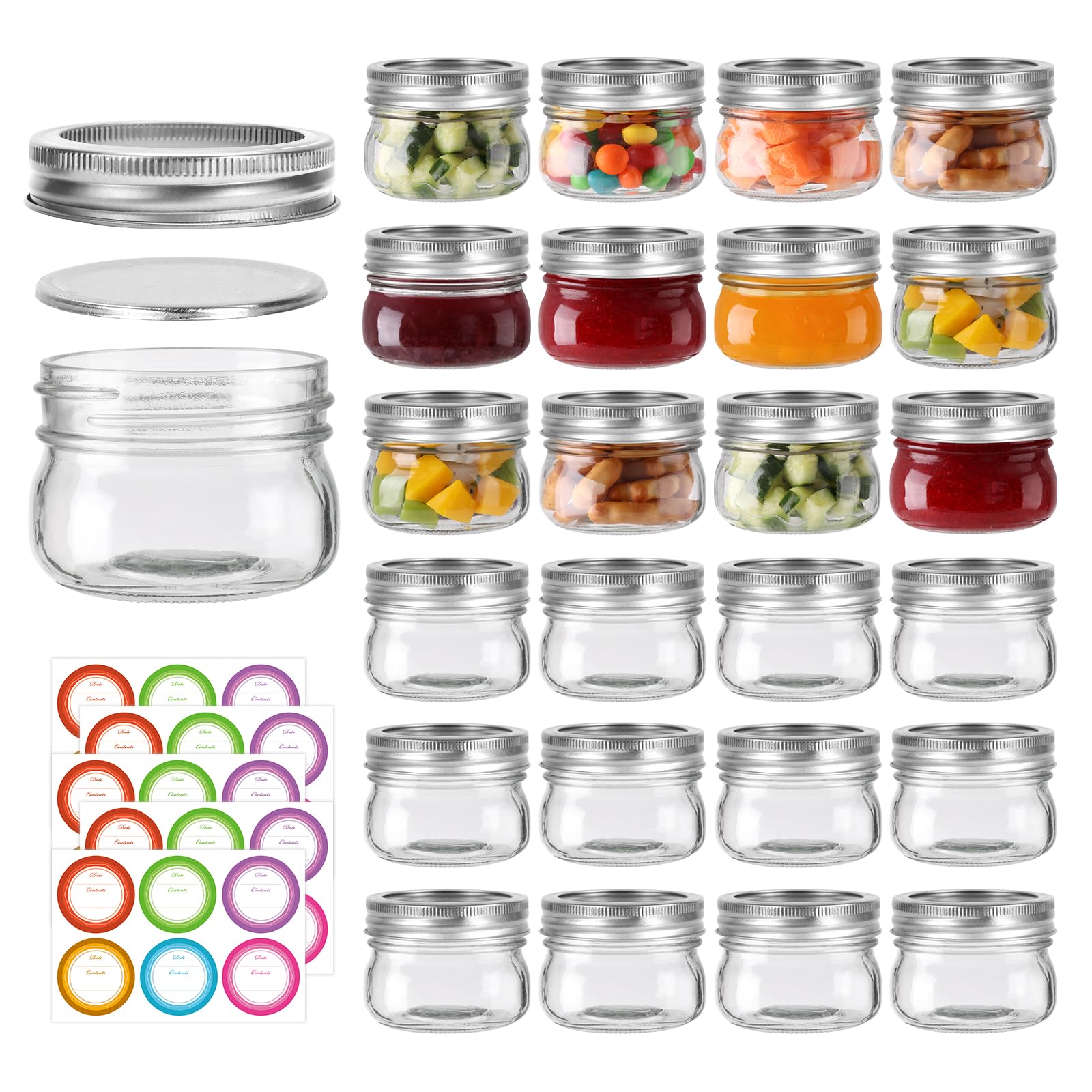 24 Pack 4 oz Mason Jars with Lids, Glass Canning Jars with Regular Mouth Lids, Canning Jars for Jam, Candy and Wedding Favors