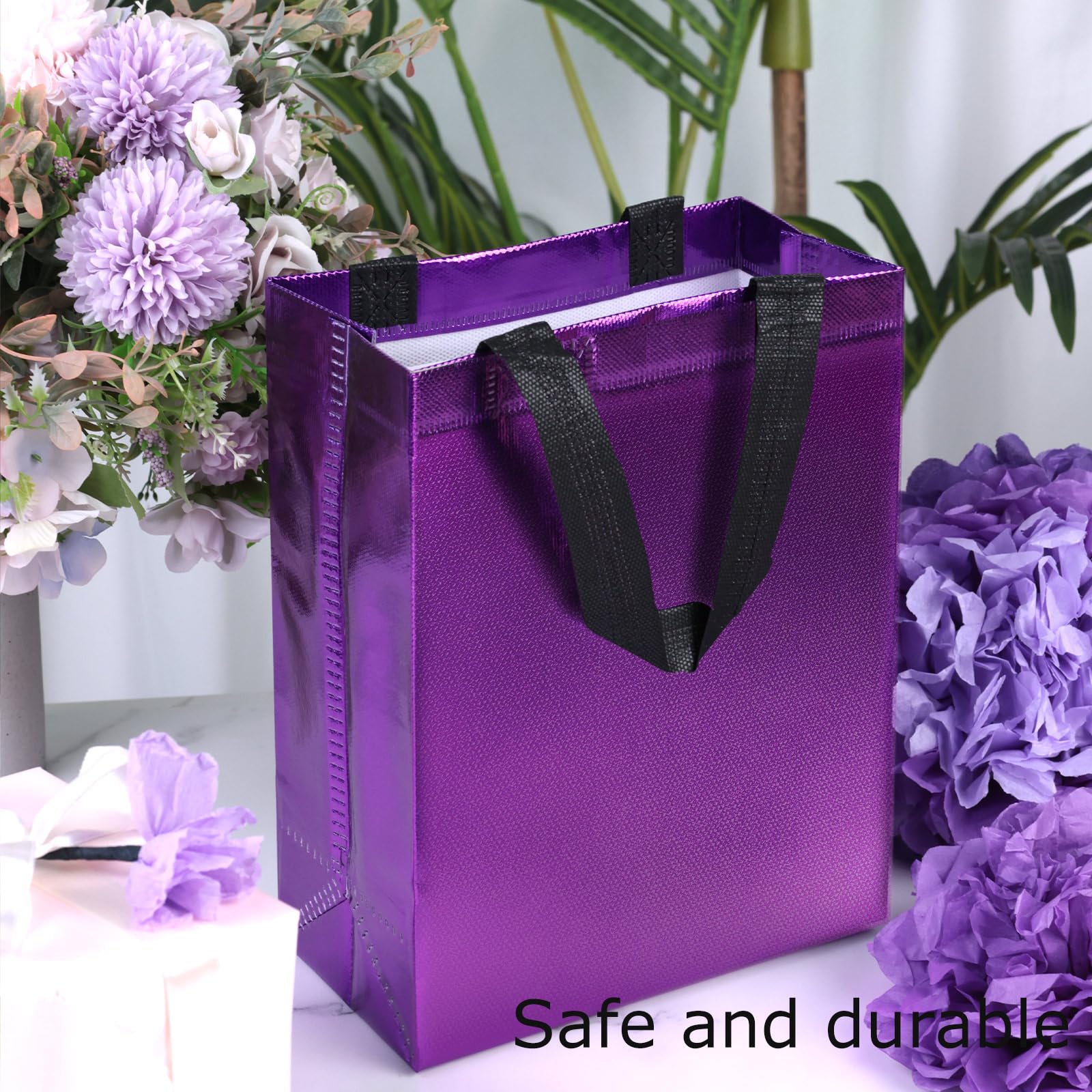 JOHOUSE 15PCS Gift Bags with Handles, Purple Non-woven Bags with Glossy Finish Reusable Gift Bags 8x4x10 Inch for Kids Birthday Wedding Party Favors