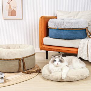 寵幸 Cat Beds for Indoor Cats - Donut Washable Small Pet Bed, 22 inches Anti-Slip Round Fluffy Plush Large Cat Bed, Warm and Thicked Dog Bed, Light Brown