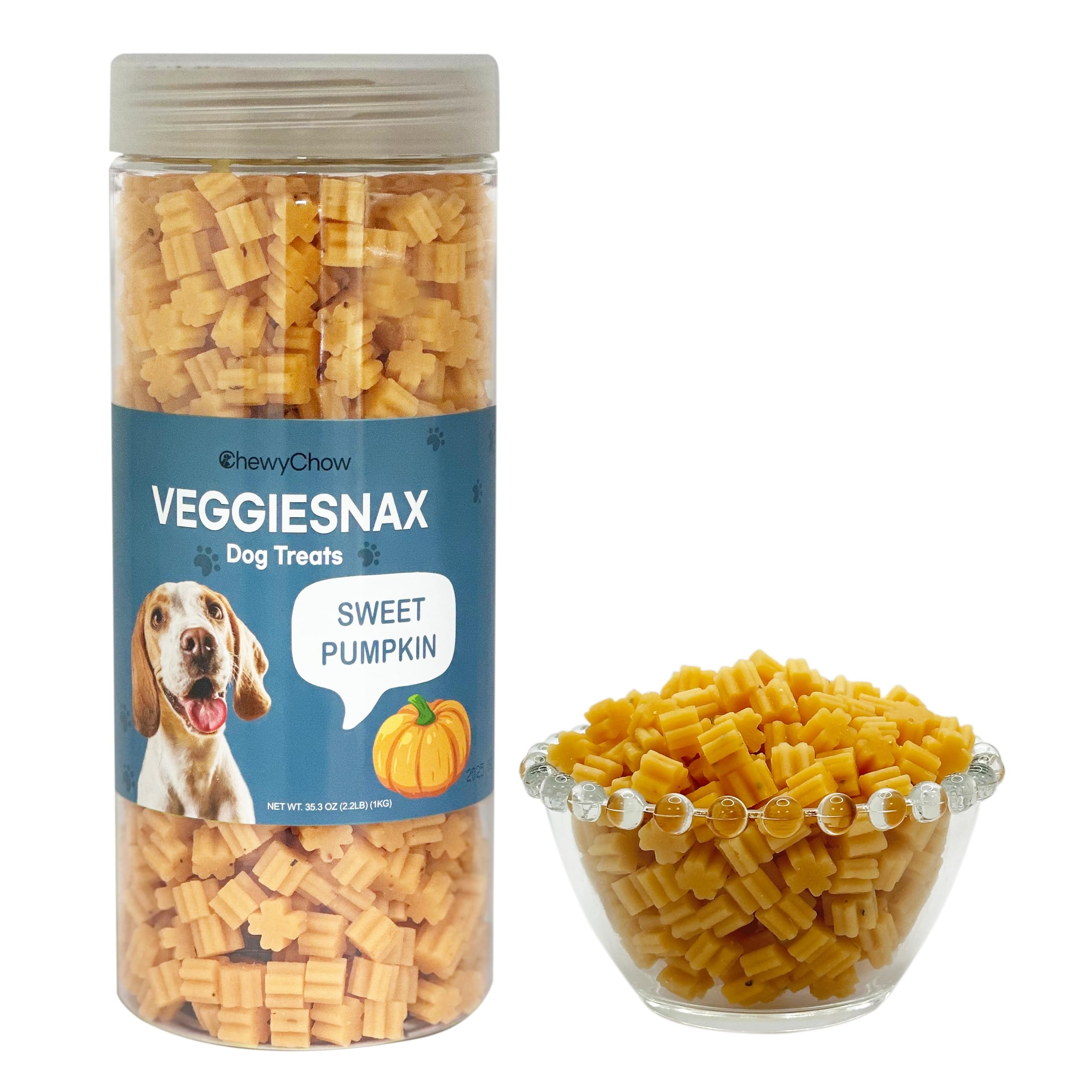 Veggiesnax for Premium Organic Vegan Dog Treats Natural Soft Chews Training Snacks Healthy Huge Container, 35.3 oz.(1kg) (35.3oz, Sweet Pumpkin)