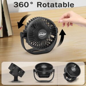 efluky USB Small Desk Fan, 3 Speeds USB Rechargeable Fan Built-in Battery, 360° Adjustment Portable Mini Fan Suitable for Home, Office and Travel, Black