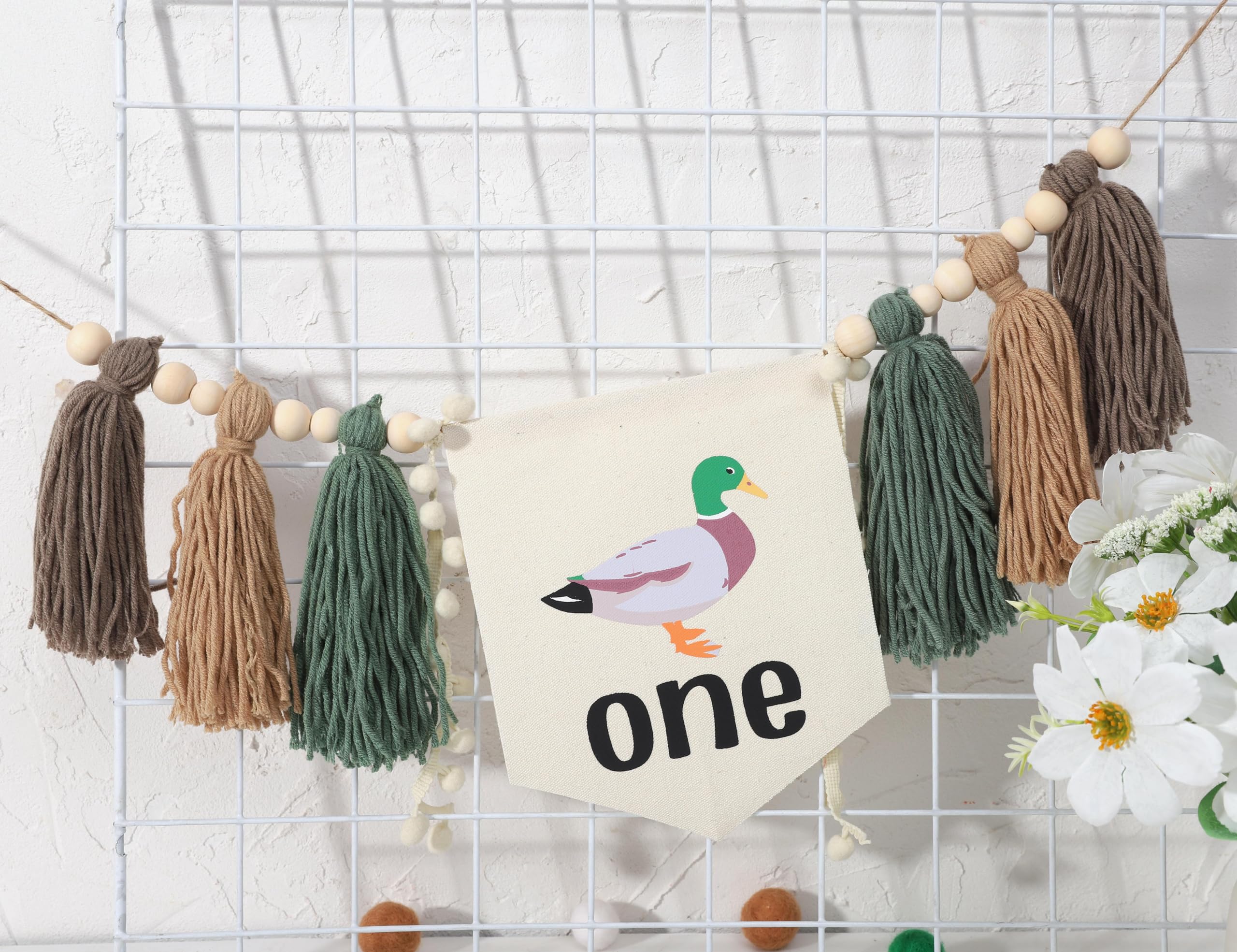 Lucky Duck Tassel High Chair Banner - Mallard Duck 1st Birthday Party Decorations, Duck Hunting 1st Birthday High Chair Tassel Banner, Duckling Baby Shower Party Decorations, A Lucky Duck Themed