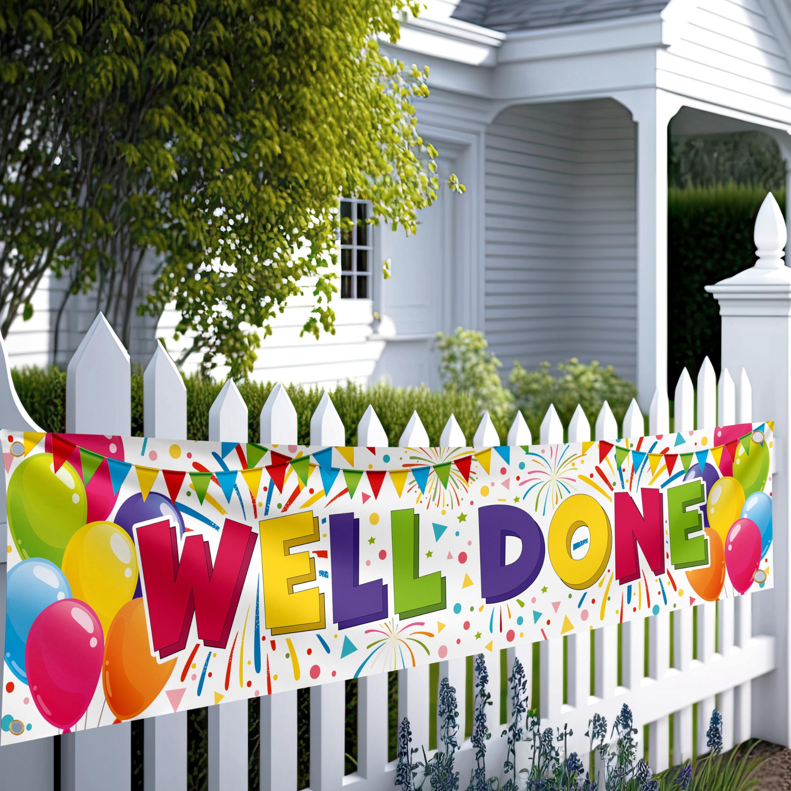 Well Done Banner - Congratulations Banner - Congratulations Decorations - We are so Proud of You Banner - Graduation Banner - Graduation Decorations for Prom - 6 x 1.3ft (White)