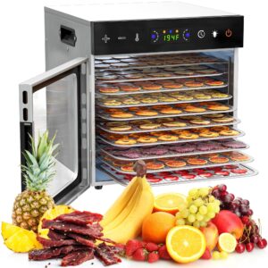 dehydrators for jerky, 10 trays stainless steel meat dehydrator, 194℉ temp control & digital timer, 600w fruit dehydrator, food dehydrator for jerky, dog treats, mushroom, veggies, fruit