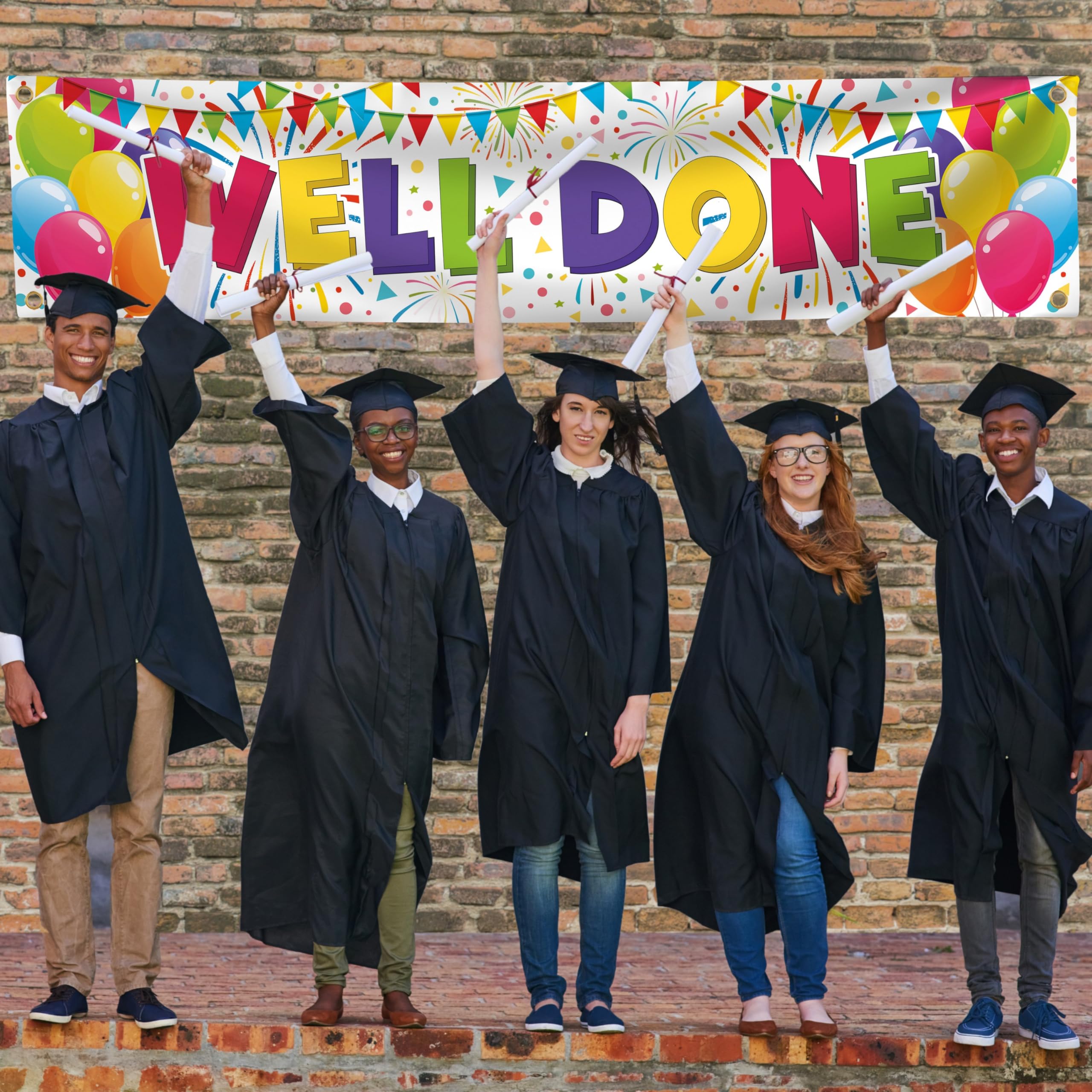 Well Done Banner - Congratulations Banner - Congratulations Decorations - We are so Proud of You Banner - Graduation Banner - Graduation Decorations for Prom - 6 x 1.3ft (White)