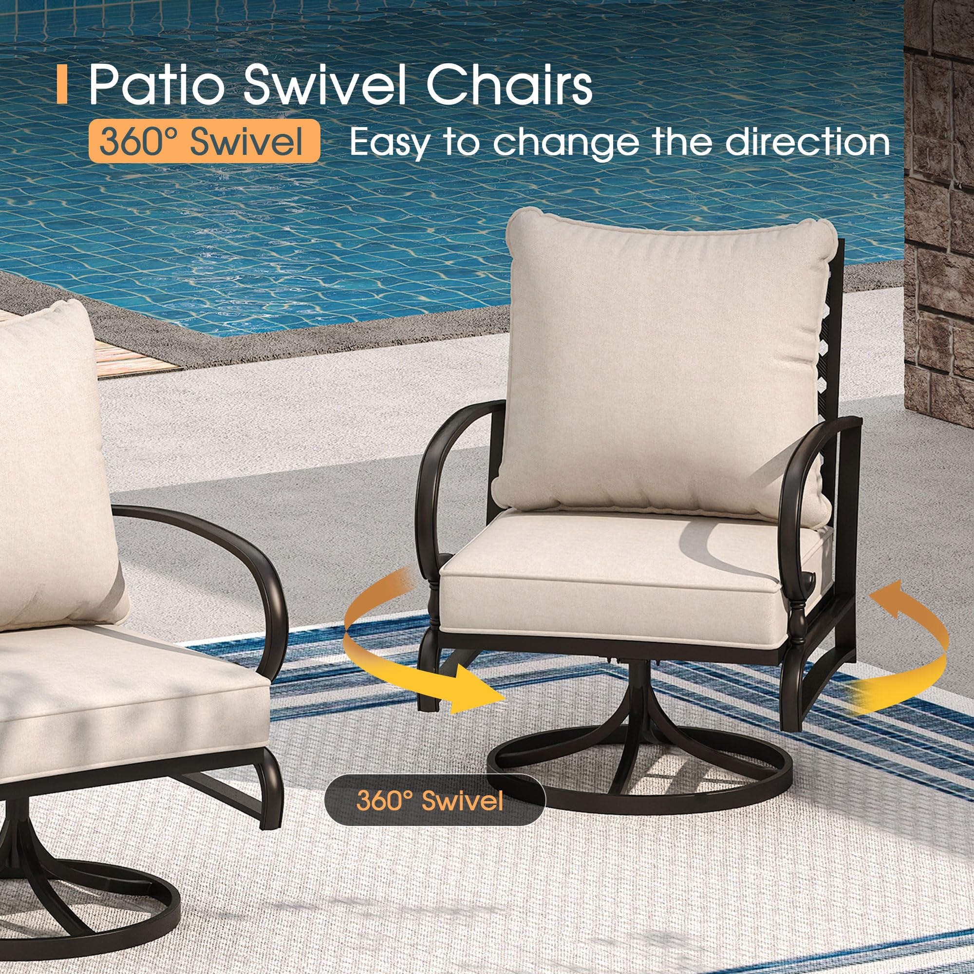 VICLLAX 4 Pieces Patio Furniture Set, Outdoor Conversation Set of Patio Swivel Chairs with Ottomans for Front Porch Balcony Poolside, Garden