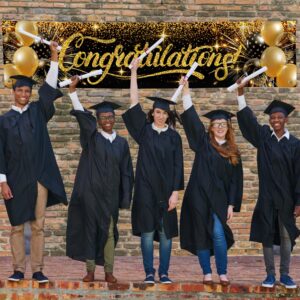 Congratulations Banner - Congratulations Decorations - We are so Proud of You banner - Well Done Banner - Graduation Banner - Graduation Decorations for Prom - 6 x 1.3ft (Black and Gold)