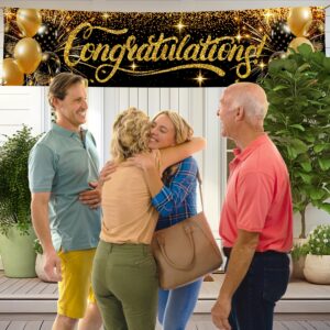 Congratulations Banner - Congratulations Decorations - We are so Proud of You banner - Well Done Banner - Graduation Banner - Graduation Decorations for Prom - 6 x 1.3ft (Black and Gold)