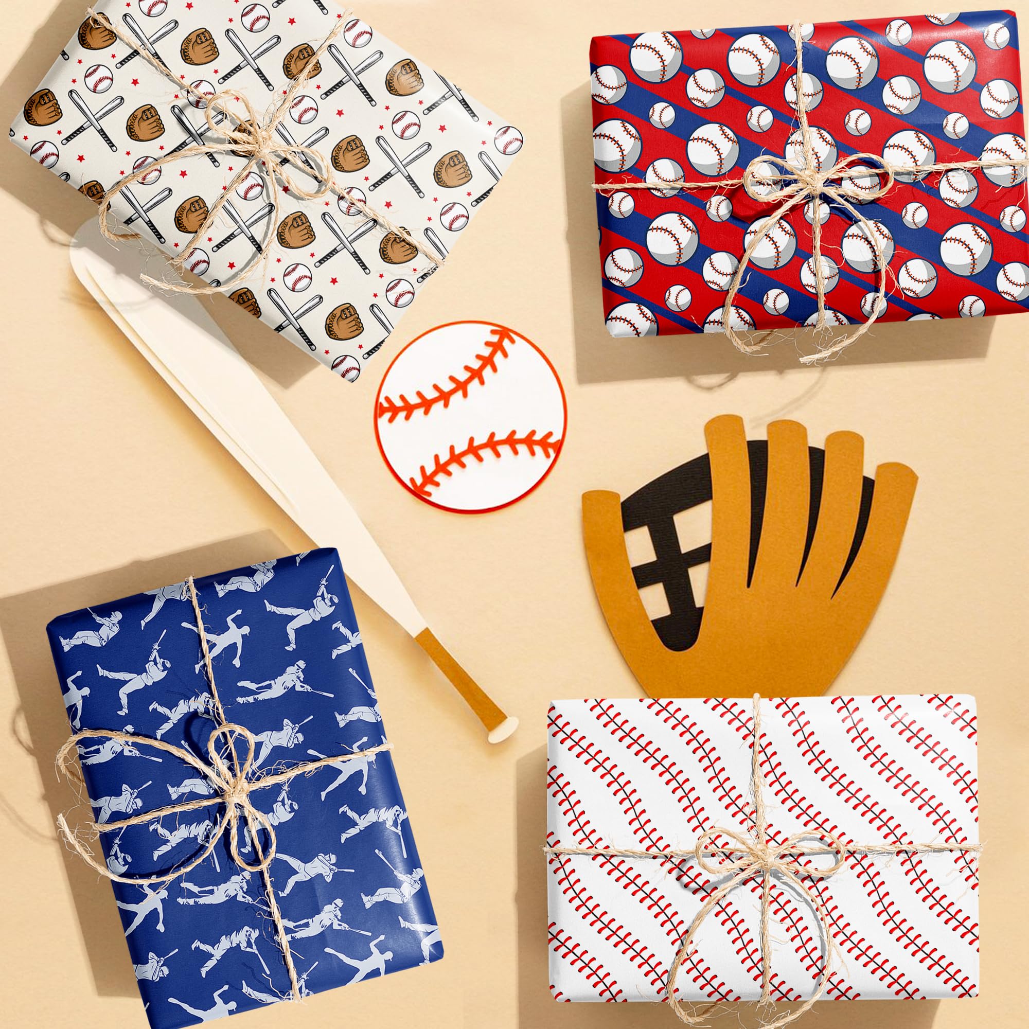 12 Sheets Baseball Wrapping Paper, 20x27in Baseball Pattern Gift Wrap Paper Baseball Bat Baseball Gloves Patterns Wrapping Paper for Sports Party Decor Boy Birthday Gift Wrapping