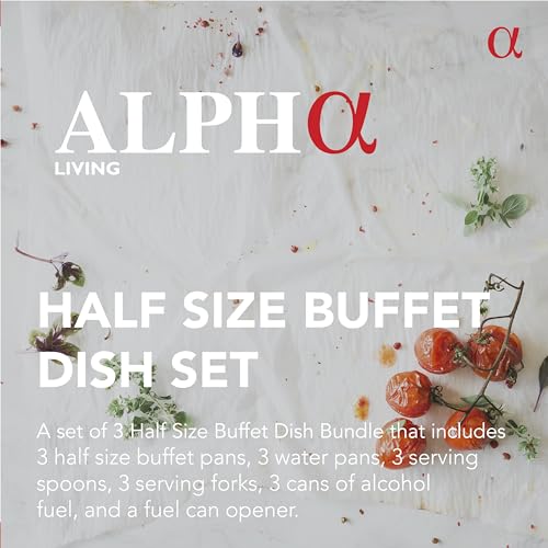 Alpha Living Disposable Chafing Dish Buffet Set, Food Warmers for Parties, 6hr Fuel Cans Complete Set, Half Size Pans, Warming Trays (3 Pack)