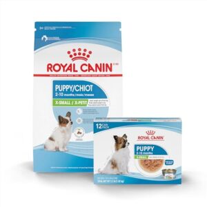 royal canin size health nutrition x-small puppy dry dog food, 3 lb bag size health nutrition x-small puppy thin slices in gravy wet dog food, 3 oz can (12-count)