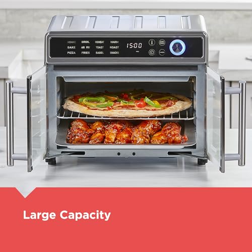 BLACK+DECKER Crisp 'N Bake Air Fryer Toaster Oven Combo, 12 in 1 Countertop Convection Oven Cooks Food Fast, Fits a Whole Pizza or 6 Toast Slices, French Doors with Stainless Steel Finish