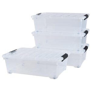 qskely 20 l clear under bed containers, 4 pack under bed plastic latch storage totes with wheels