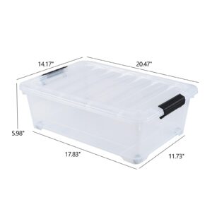 Qskely 20 L Clear Under Bed Containers, 4 Pack Under Bed Plastic Latch Storage Totes with Wheels