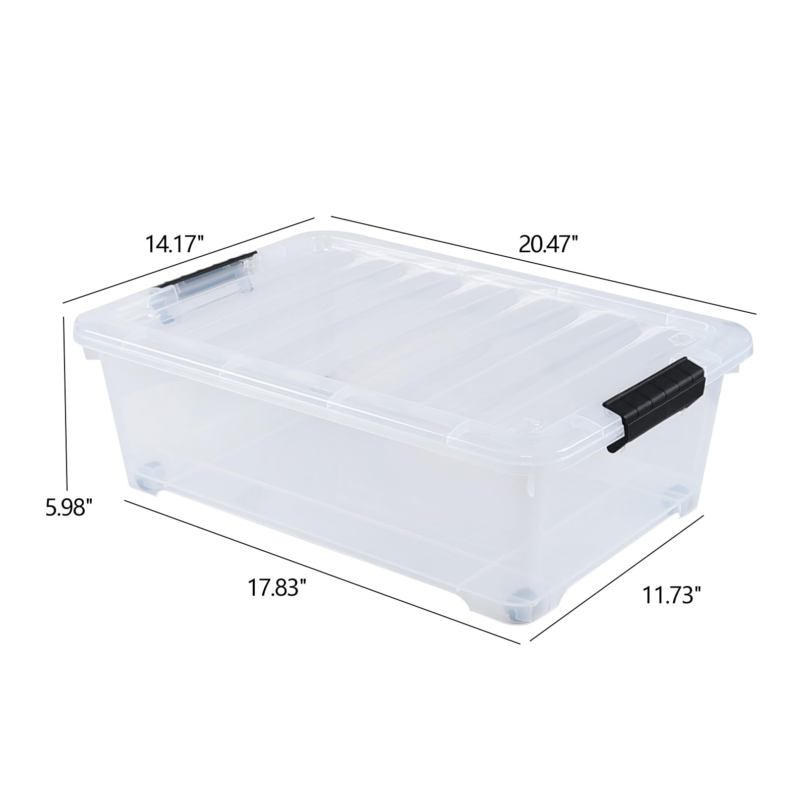 Qskely 20 L Clear Under Bed Containers, 4 Pack Under Bed Plastic Latch Storage Totes with Wheels