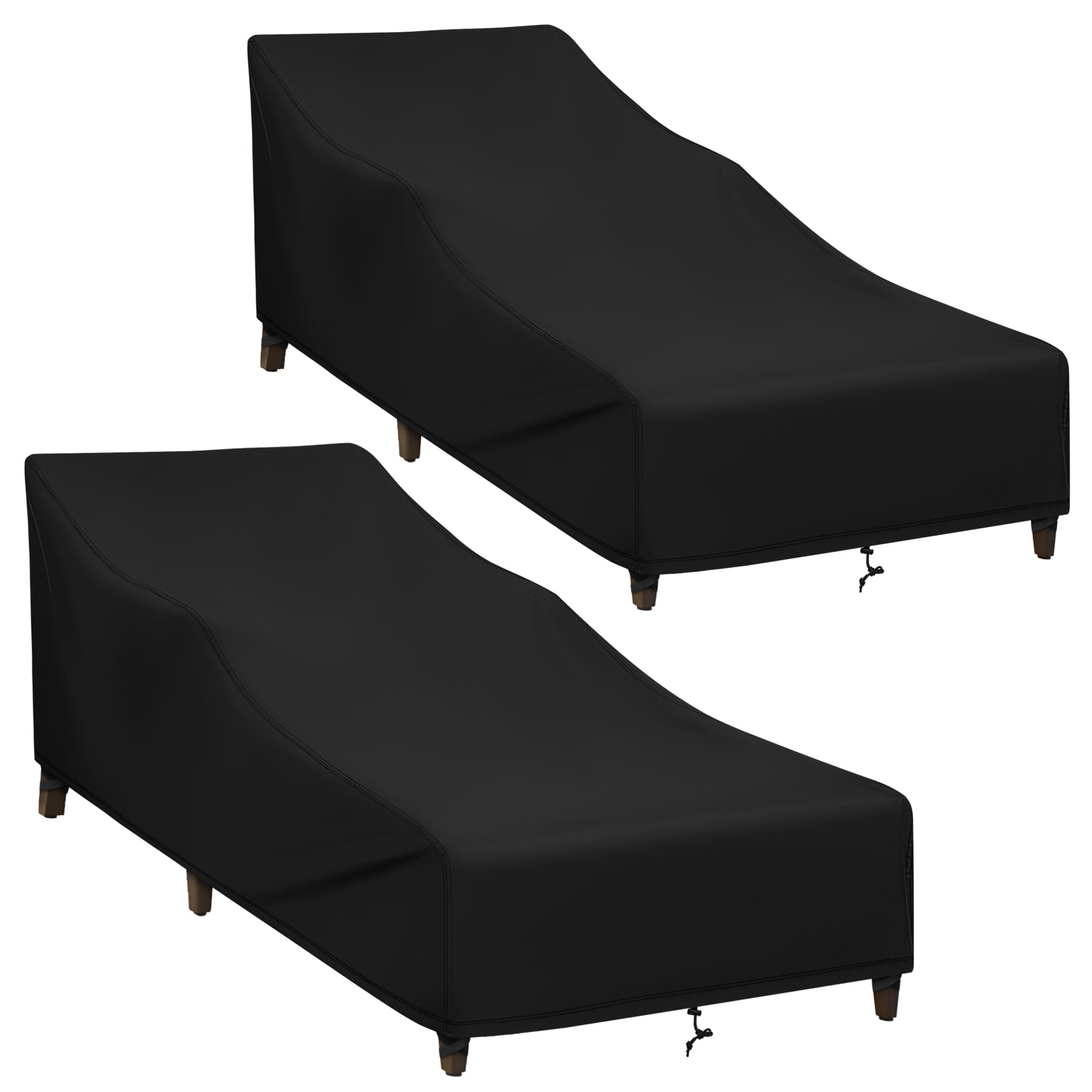 SunPatio Chaise Lounge Covers Outdoor Waterproof, 2 Pack Patio Lounge Chair Covers with Windproof Straps, Outdoor Patio Furniture Covers All Weather Protection, 70" x 30" x 26" H, Black