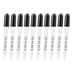 cchude 10 pcs 1ml straight tip droppers glass eye droppers liquid measuring droppers lab dropping pipettes essential oil droppers with black rubber head