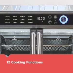 BLACK+DECKER Crisp 'N Bake Air Fryer Toaster Oven Combo, 12 in 1 Countertop Convection Oven Cooks Food Fast, Fits a Whole Pizza or 6 Toast Slices, French Doors with Stainless Steel Finish