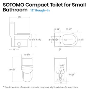 Compact One Piece Toilet for Bathroom, Space-Saving Powerful Dual Flush Round Small Toilet, Average 1.28 GPF, Skirted Toilet with Upgraded UF Quiet & Soft Close Seat (12" Rough-in Toilet)