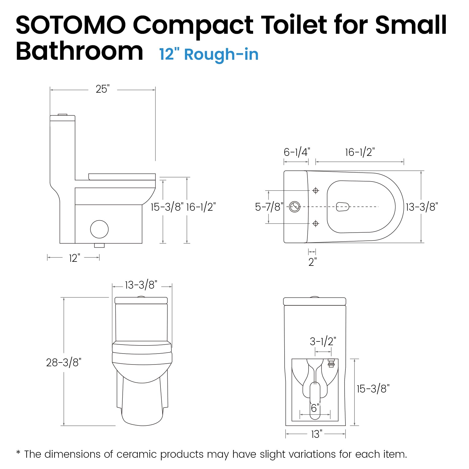 Compact One Piece Toilet for Bathroom, Space-Saving Powerful Dual Flush Round Small Toilet, Average 1.28 GPF, Skirted Toilet with Upgraded UF Quiet & Soft Close Seat (12" Rough-in Toilet)