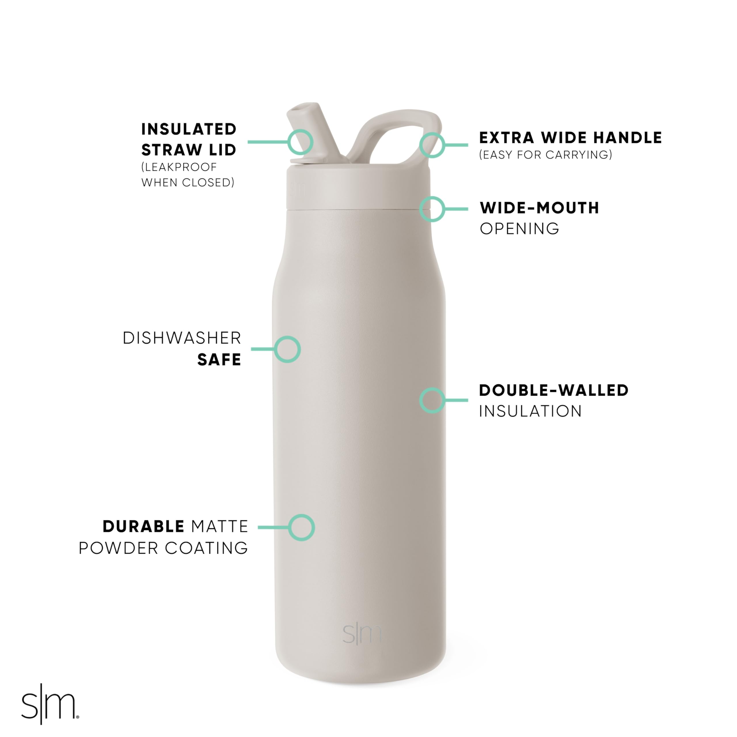 Simple Modern Water Bottle with Straw lid | Insulated Stainless Steel Thermos | Reusable Travel Water Bottles for Gym & Sports | Leak Proof & BPA Free | Mesa Collection | 34oz, Almond Birch