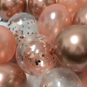 60pcs Rose Gold Balloons 12 inch White and Rose Gold Latex Balloons Rose Gold Confetti Balloon for Birthday Party Wedding Graduation Bridal Shower Decorations