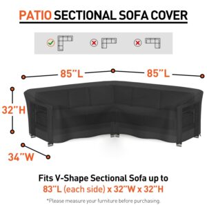 Arcedo Outdoor Sectional Sofa Cover, 85" X 85" V-Shaped 5-Seater Waterproof Patio Furniture Cover, Outdoor Couch Cover, All Weather Protection Patio Sofa Cover, Black