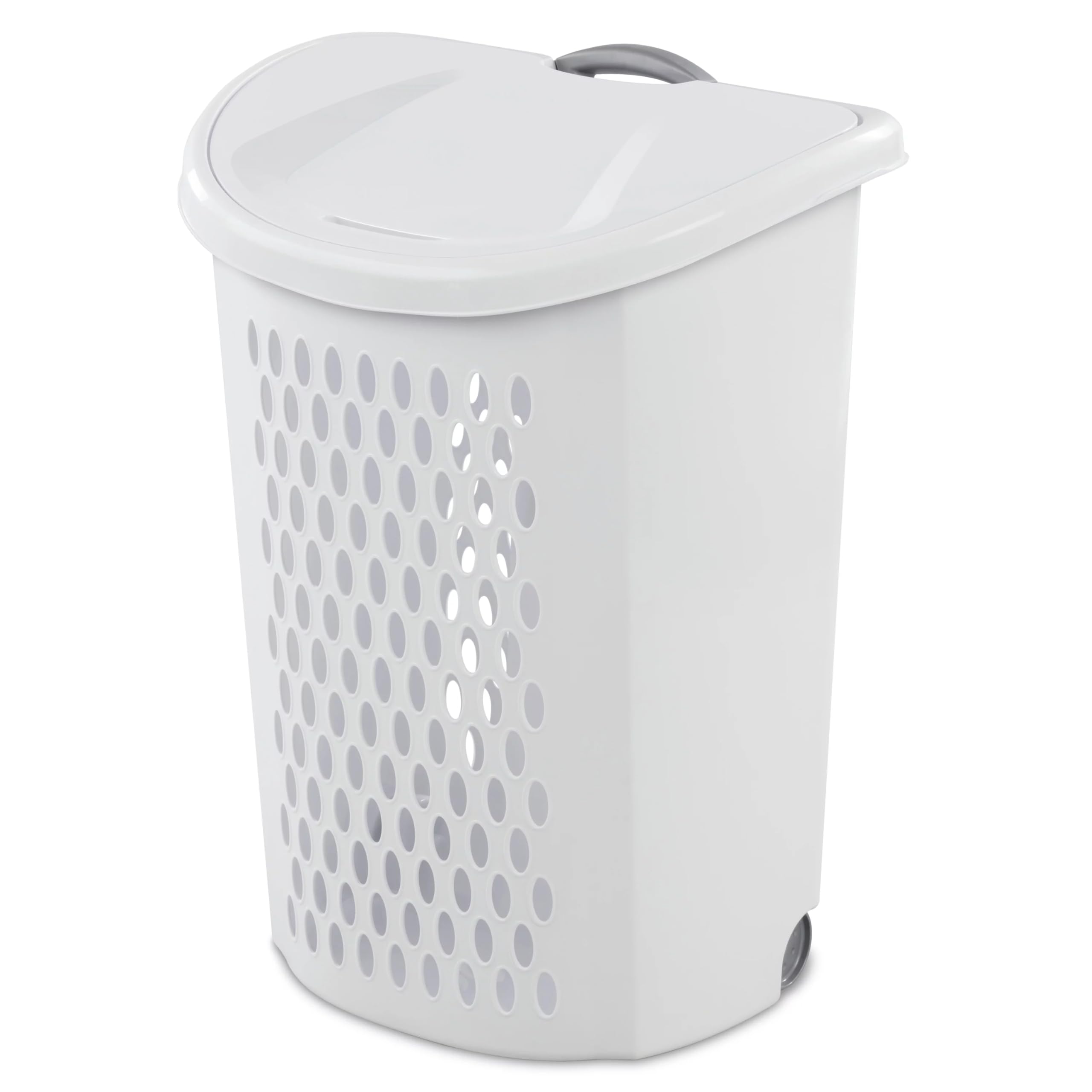 AYOYZ Ultra Wheeled Design Clothes Laundry Basket, 135 Liter （20 1/8" x 15 3/8" x 26 3/4"）Capacity, Laundry Hamper White Lid & Base w/Plastic Handle & Wheels,1-Pack