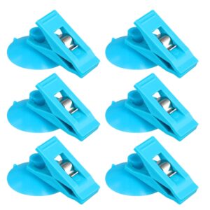 6pcs suction cup clips, shower curtain clips splash guard round suction cups with clamp to prevent water splashing out windproof suction wall hanger/holder for fridge shower room glass window(blue)