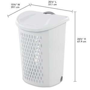 AYOYZ Ultra Wheeled Design Clothes Laundry Basket, 135 Liter （20 1/8" x 15 3/8" x 26 3/4"）Capacity, Laundry Hamper White Lid & Base w/Plastic Handle & Wheels,1-Pack