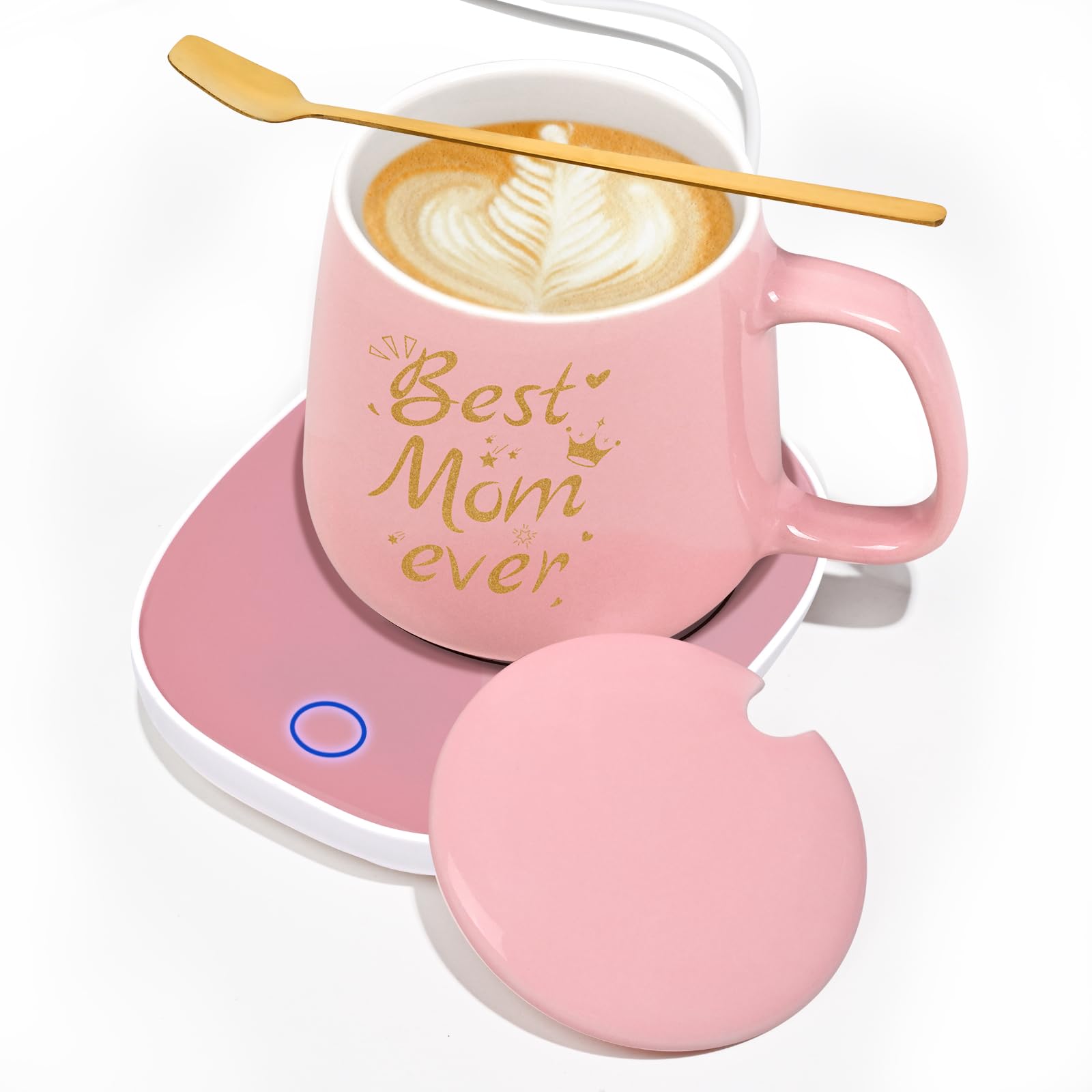 Coffee Mug Warmer & Best MOM Ever Mug Set, Mug Warmer for Desk, Birthday for Mom from Daughter, Son