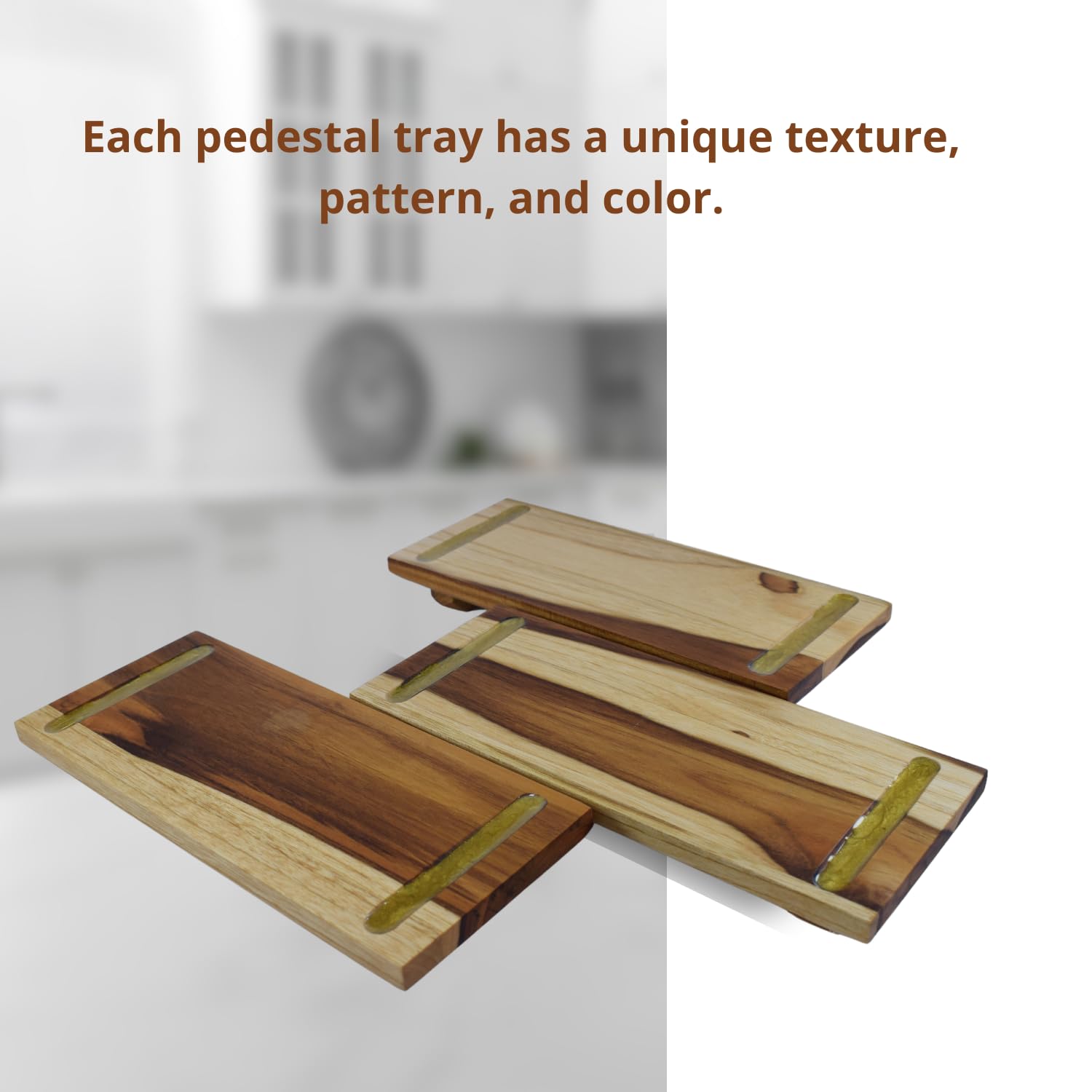 DG HOME & MORE Teak Wood - Bathroom Tray for Soap and Lotion - Bathroom Organizers and Storage - Kitchen Counter Riser Tray - Wood Tray - soap Stand - Wood Pedestal Stand - Riser Trays (Golden)