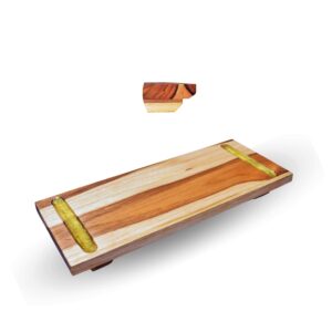 dg home & more teak wood - bathroom tray for soap and lotion - bathroom organizers and storage - kitchen counter riser tray - wood tray - soap stand - wood pedestal stand - riser trays (golden)