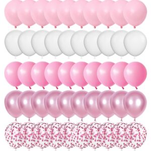 DUILE 60pc Light Pink Balloons Metallic Pink Balloon Pink Latex Balloons Pink Confetti Balloons and Pear White Balloons for Birthday Baby Shower Princess Party Decorations