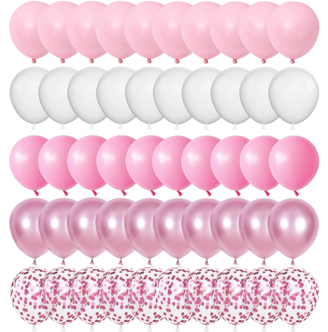 DUILE 60pc Light Pink Balloons Metallic Pink Balloon Pink Latex Balloons Pink Confetti Balloons and Pear White Balloons for Birthday Baby Shower Princess Party Decorations