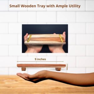 DG HOME & MORE Teak Wood - Bathroom Tray for Soap and Lotion - Bathroom Organizers and Storage - Kitchen Counter Riser Tray - Wood Tray - soap Stand - Wood Pedestal Stand - Riser Trays (Golden)