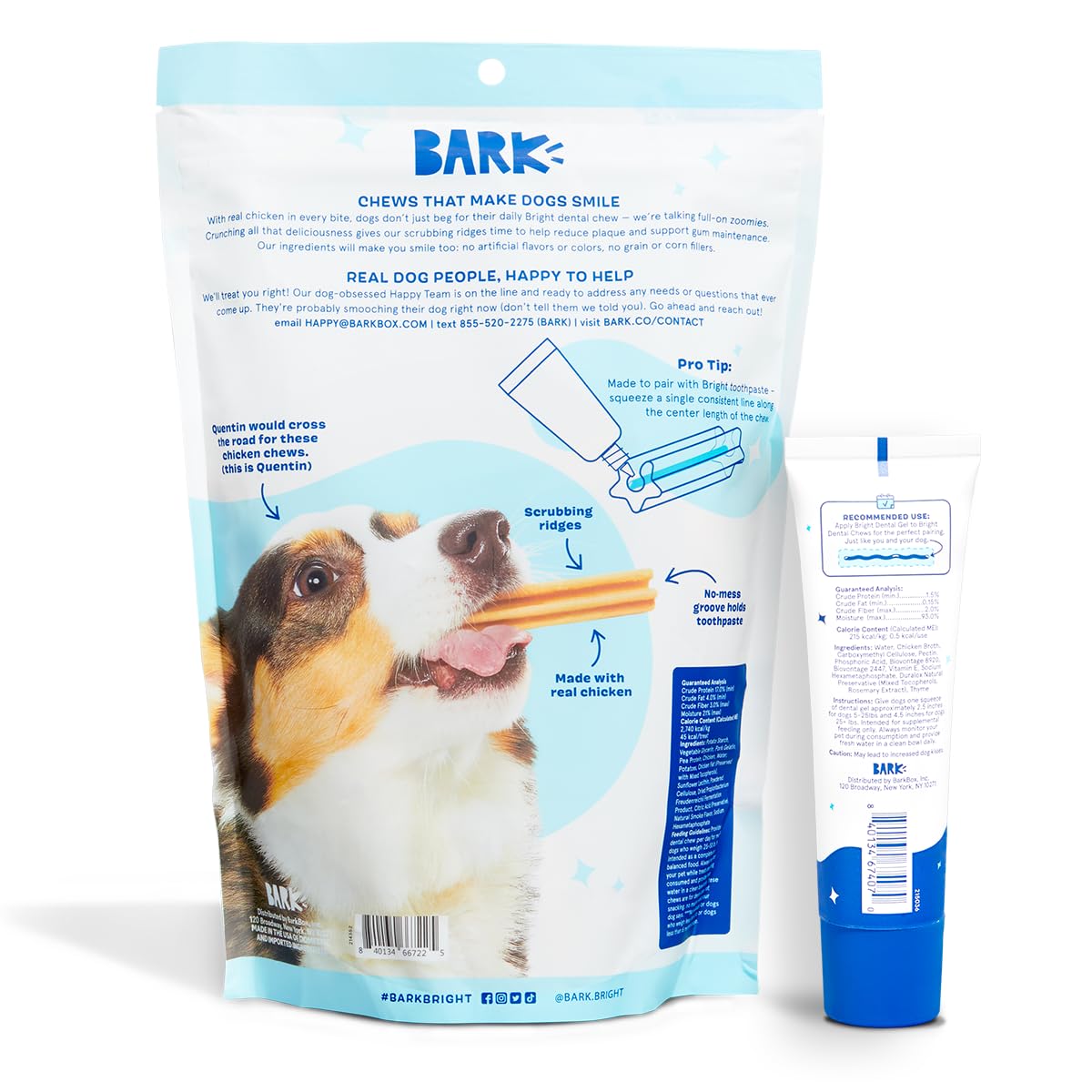 Bark Bright Original Dog Dental Kit - 30 Teeth Cleaning Chew Sticks & Toothpaste - Medium Breeds