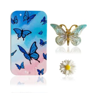 zddpdj butterfly needle case magnetic sewing storage tin box and butterfly needle minder for embroidery cross stitch needlepoint art accessories (blue)