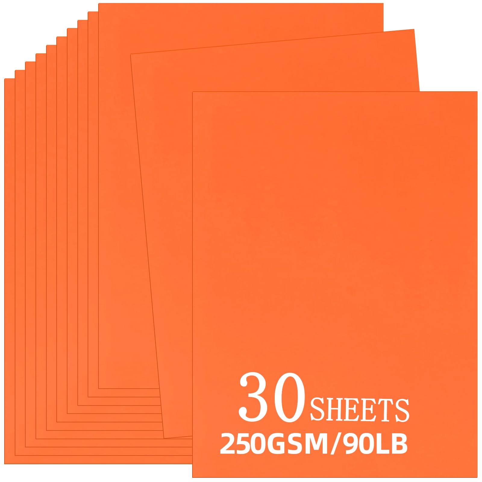 30 Sheets Orange Cardstock 8.5'' x 11'', 250gsm/90lb Heavyweight Cover Cardstock Paper, Thick and Smooth A4 Card Stock Perfect for Invitations, Menus, DIY Cards, Arts and Crafts