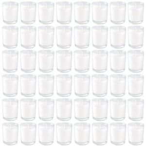 YOROXRG 48 Pack White Unscented Clear Glass Filled Votive Candles. Hand Poured Wax Candle Ideal Gifts for Aromatherapy Spa Weddings Birthdays Holidays Party (White)