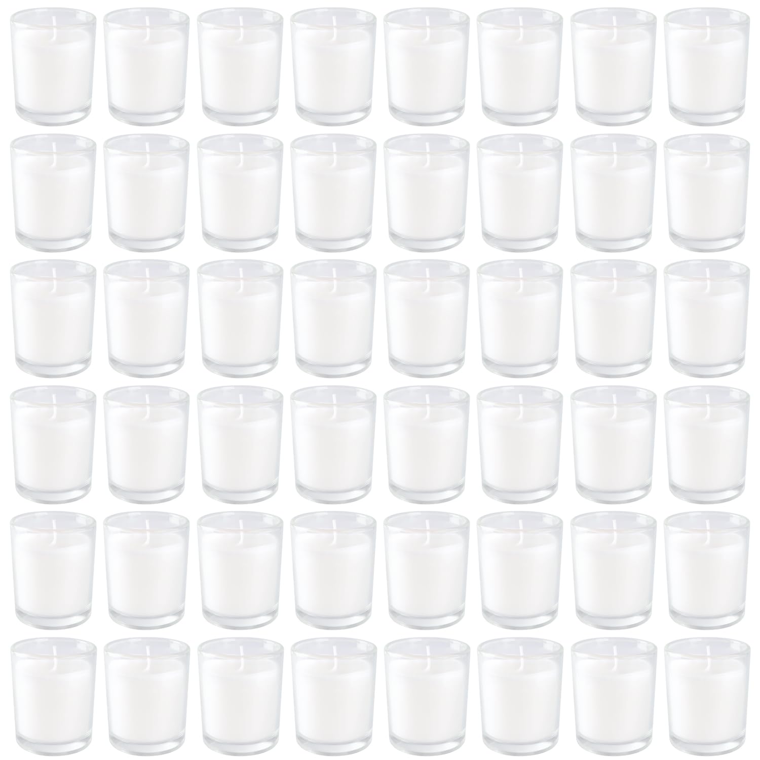 YOROXRG 48 Pack White Unscented Clear Glass Filled Votive Candles. Hand Poured Wax Candle Ideal Gifts for Aromatherapy Spa Weddings Birthdays Holidays Party (White)