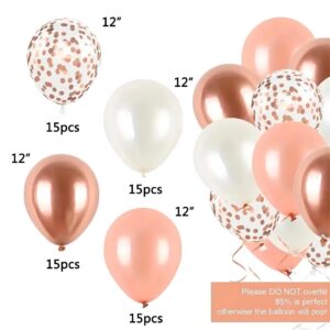 60pcs Rose Gold Balloons 12 inch White and Rose Gold Latex Balloons Rose Gold Confetti Balloon for Birthday Party Wedding Graduation Bridal Shower Decorations