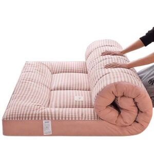 alkani japanese futon mattress, foldable mattress, roll up mattress tatami mat, folding sleeping floor floor lounger, for camping couch (color : pink, size : full)