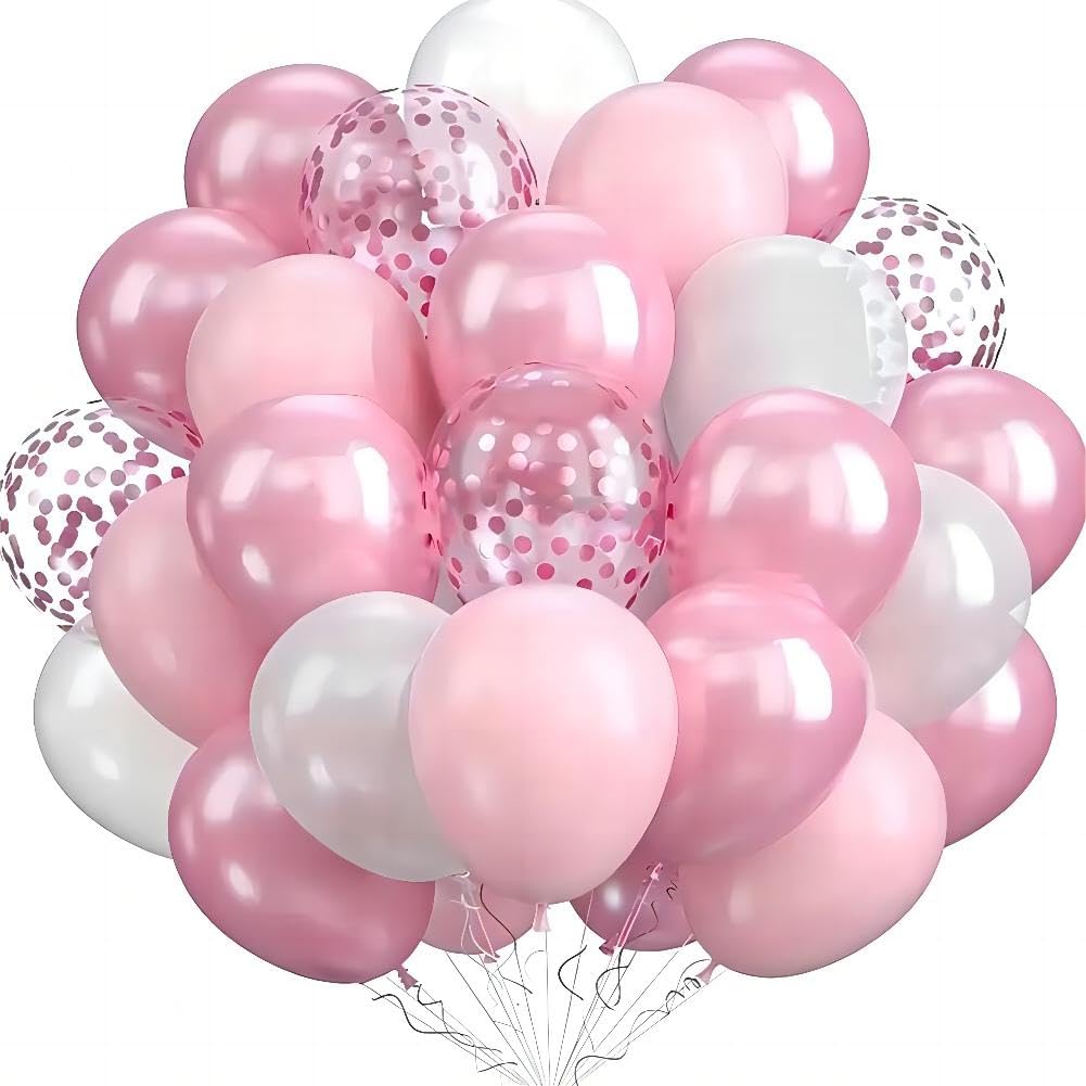 DUILE 60pc Light Pink Balloons Metallic Pink Balloon Pink Latex Balloons Pink Confetti Balloons and Pear White Balloons for Birthday Baby Shower Princess Party Decorations