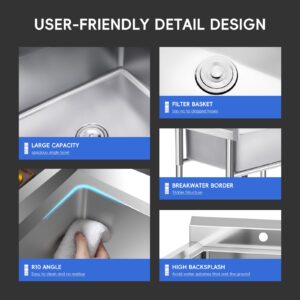 Petyee Stainless Steel Sink, Commercial Kitchen Prep & Utility Sink Free Standing 3-Compartment with Shelf for Restaurant Laundry Garage Bar Workshop (3 Compartment with Shelf, 38.9"L x 17.7"W x 37"H)