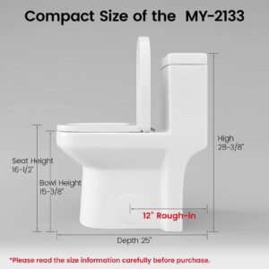 Compact One Piece Toilet for Bathroom, Space-Saving Powerful Dual Flush Round Small Toilet, Average 1.28 GPF, Skirted Toilet with Upgraded UF Quiet & Soft Close Seat (12" Rough-in Toilet)